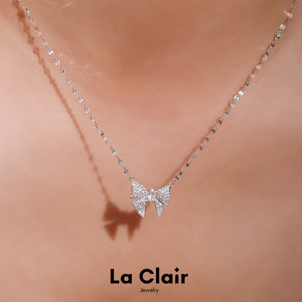 Silver Bow Tie Pendant Necklace