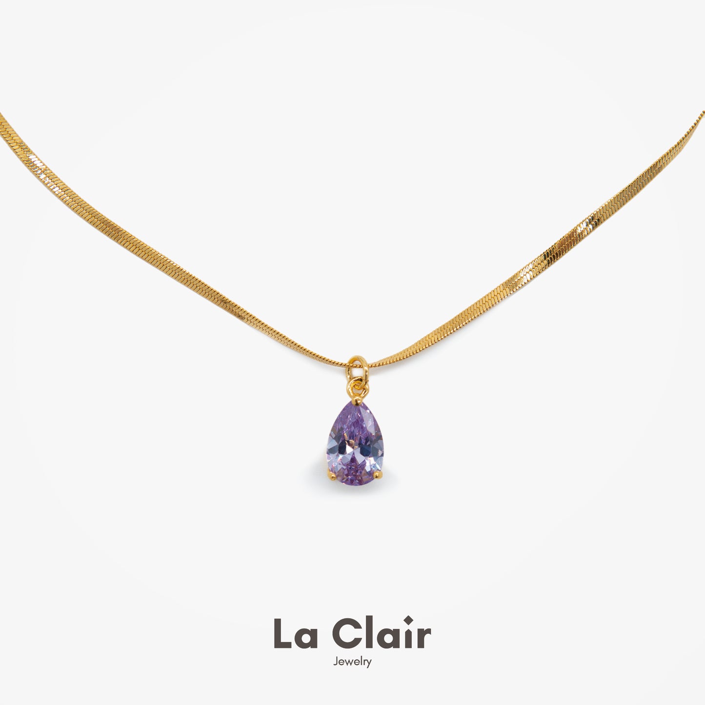 Teardrop Purple Crystal Pendant Necklace
