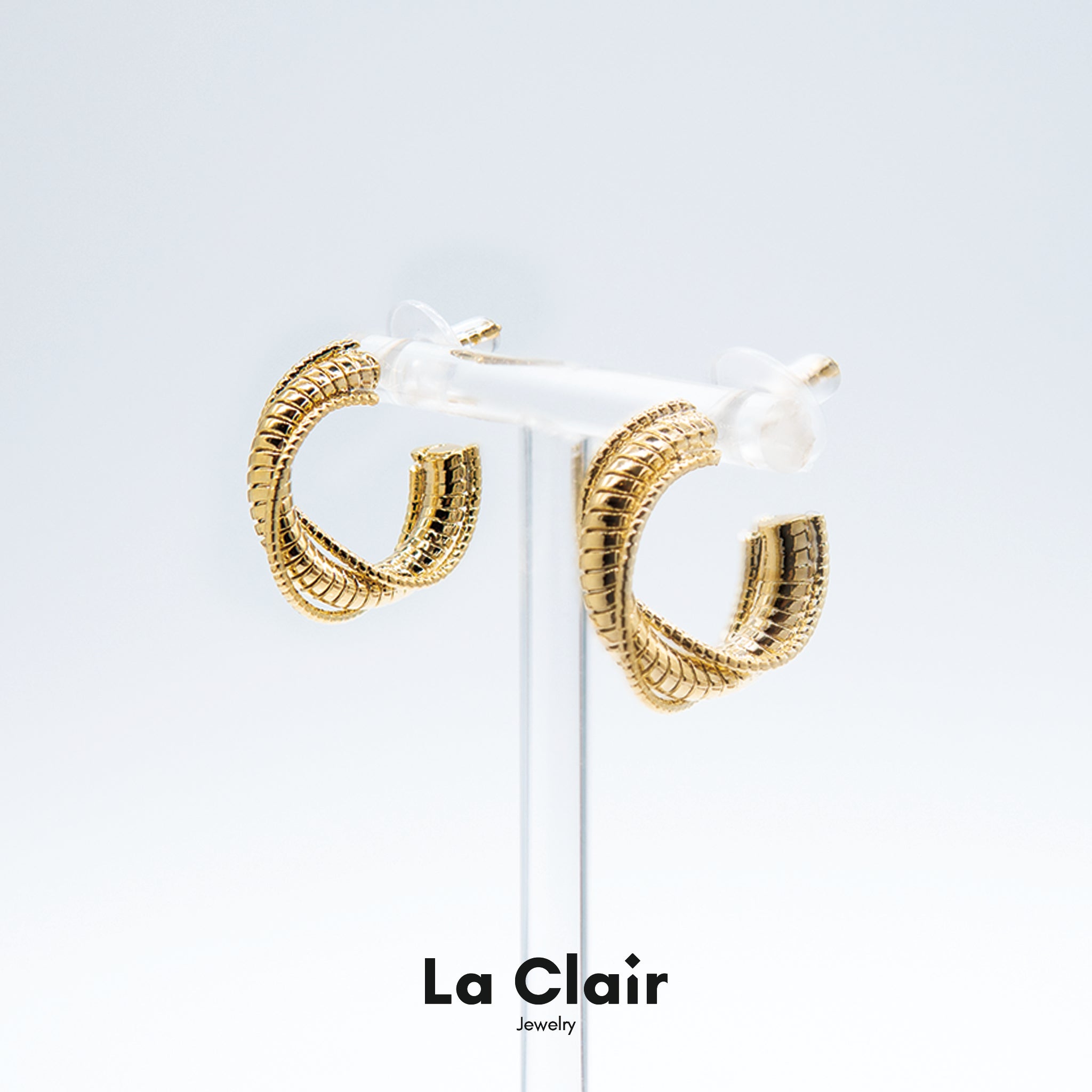 Glamorous Gold Spiral Hoop Earrings