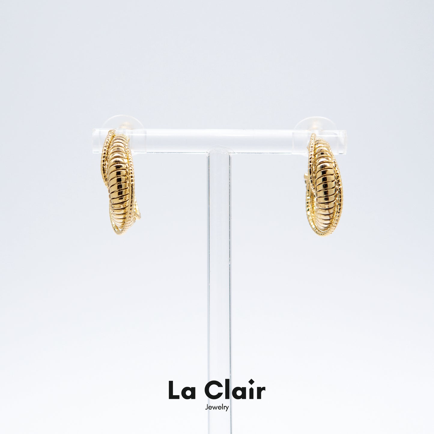 Glamorous Gold Spiral Hoop Earrings