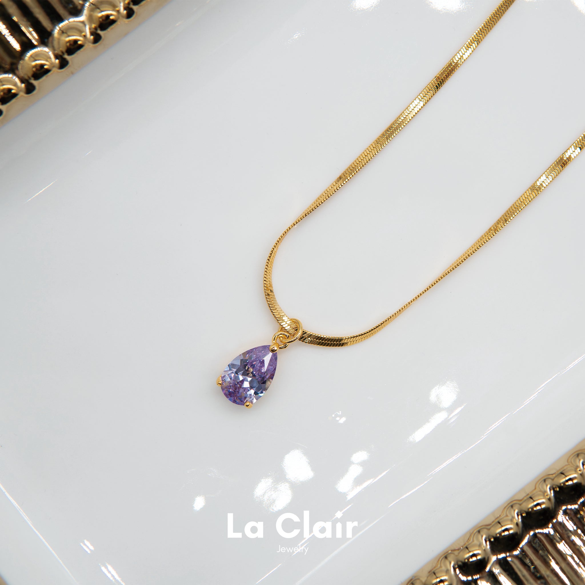 Teardrop Purple Crystal Pendant Necklace