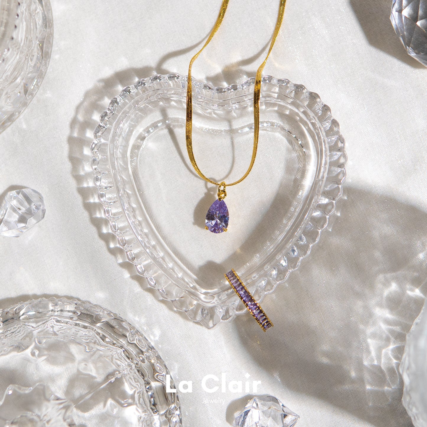 Teardrop Purple Crystal Pendant Necklace