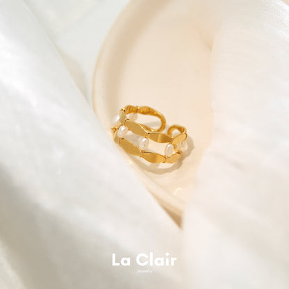 Double Cutout Freshwater Pearls Ring