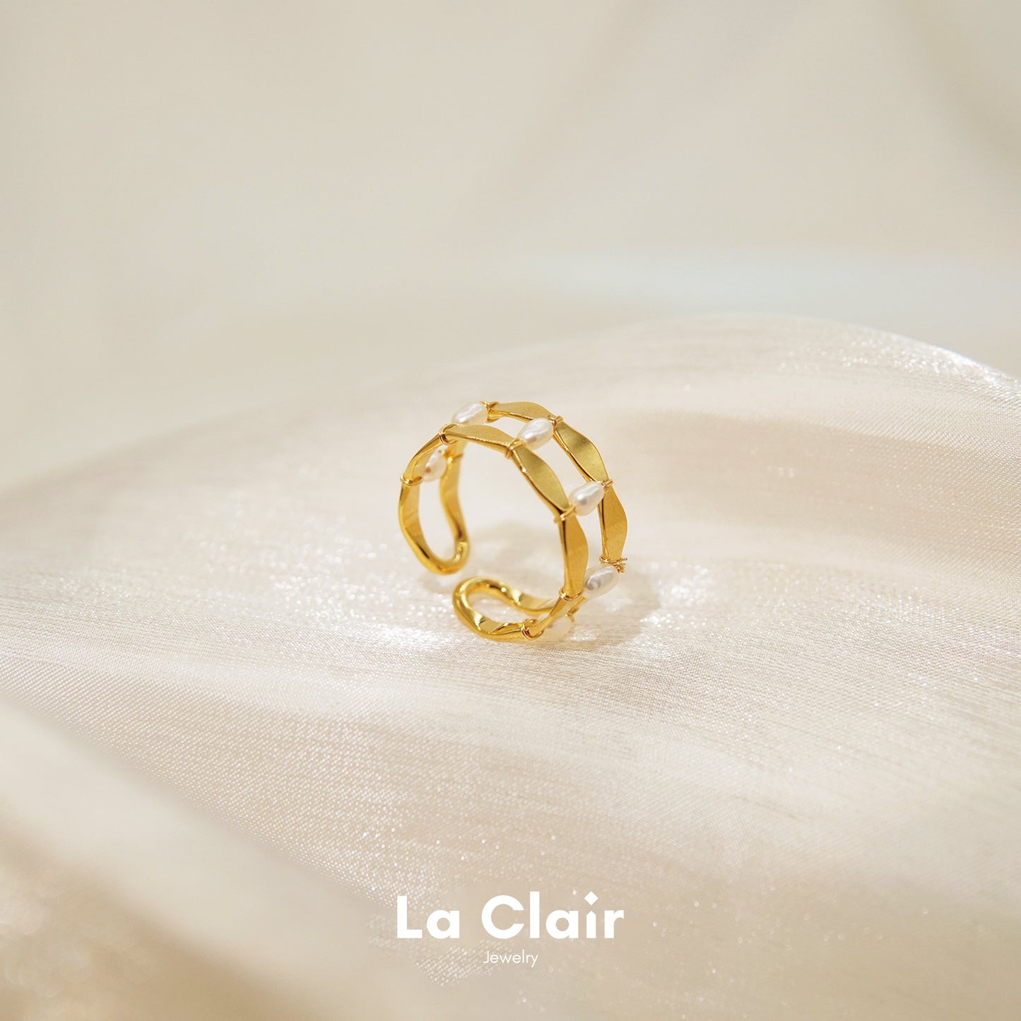 Double Cutout Freshwater Pearls Ring