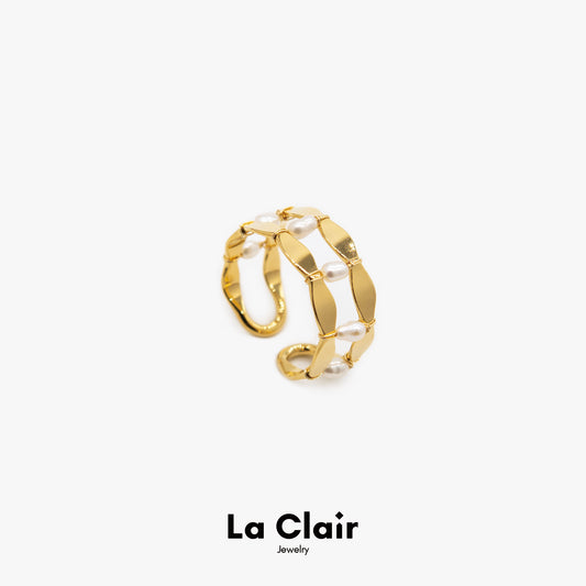 Double Cutout Freshwater Pearls Ring