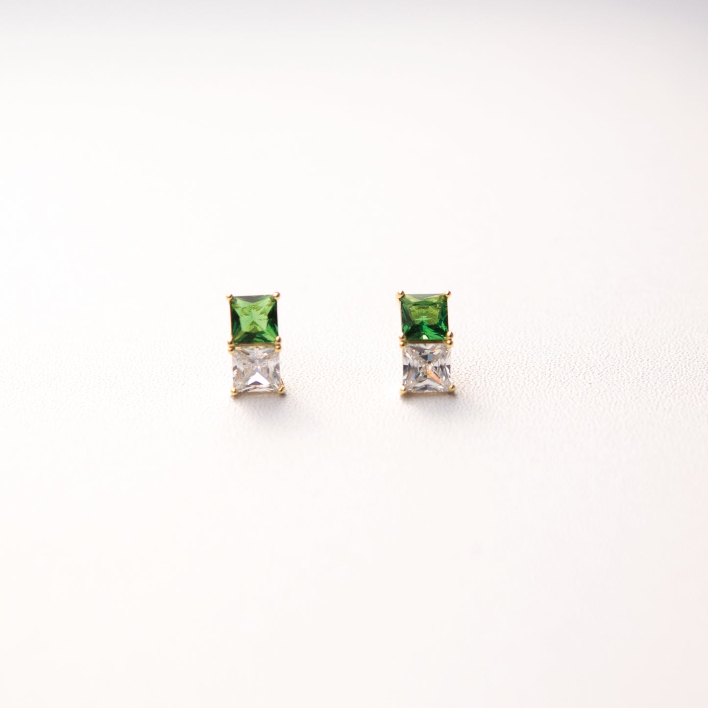 Colorful Prism Square Zirconia Studs_Green