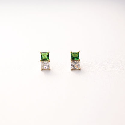 Colorful Prism Square Zirconia Studs_Green