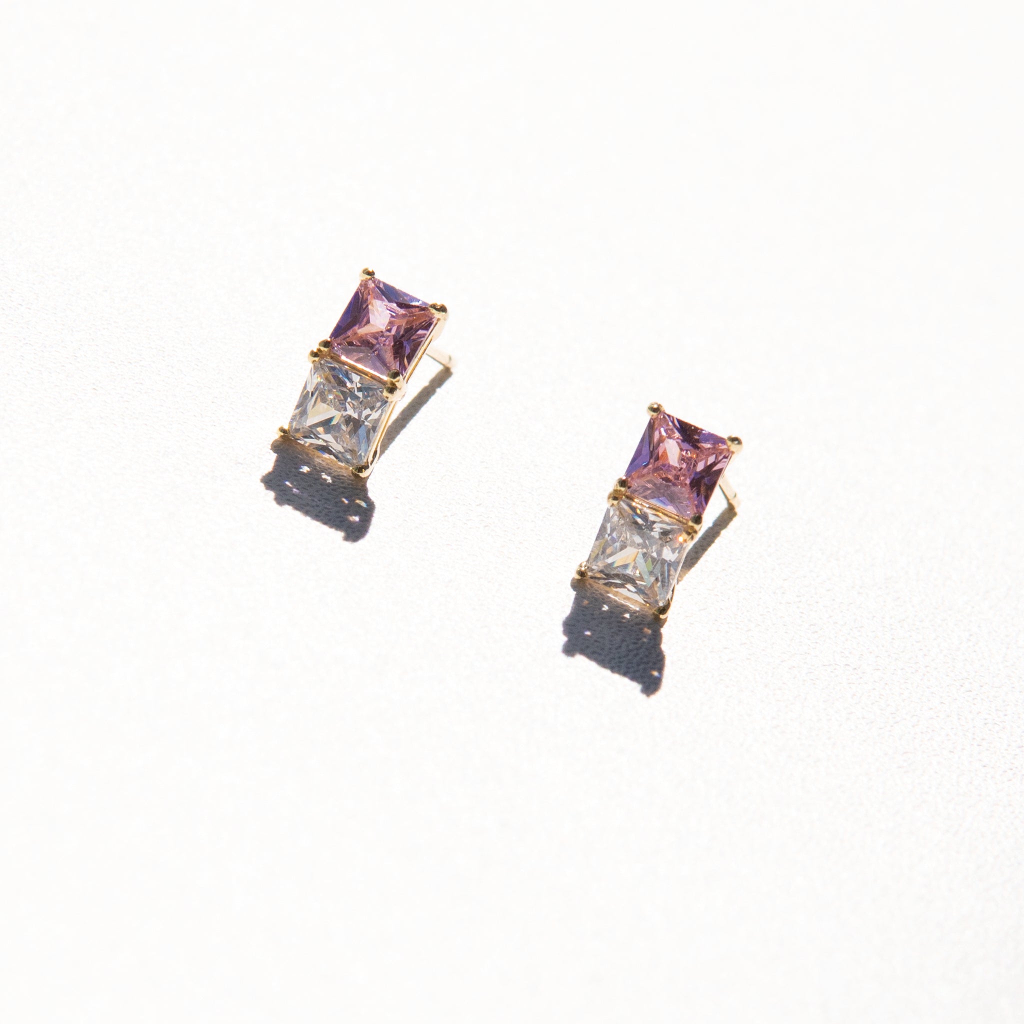 Colorful Prism Square Zirconia Studs_Pink
