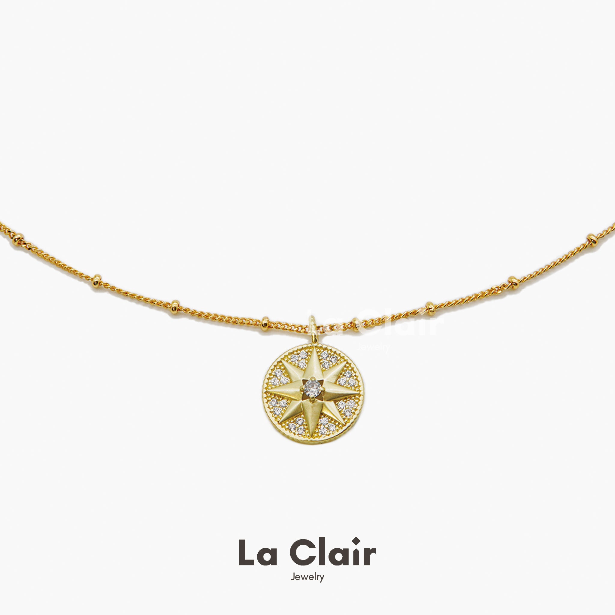 Eight Pointed Star Gold Shiny Necklace