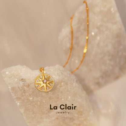 Eight Pointed Star Gold Shiny Necklace