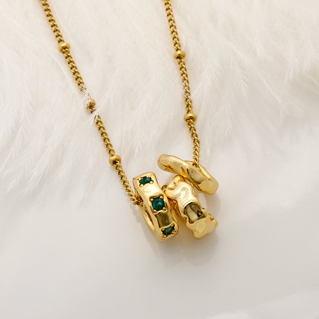 Emerald Three-Ring Pendant Necklace