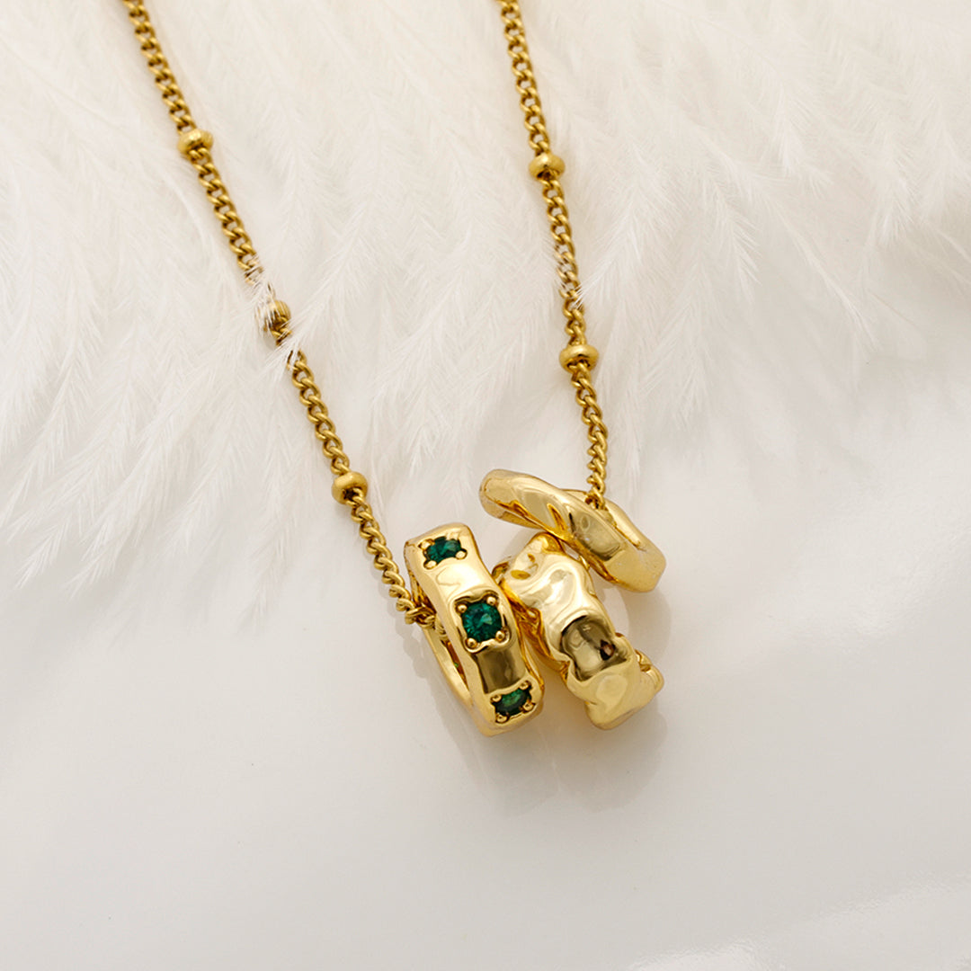Emerald Three-Ring Pendant Necklace