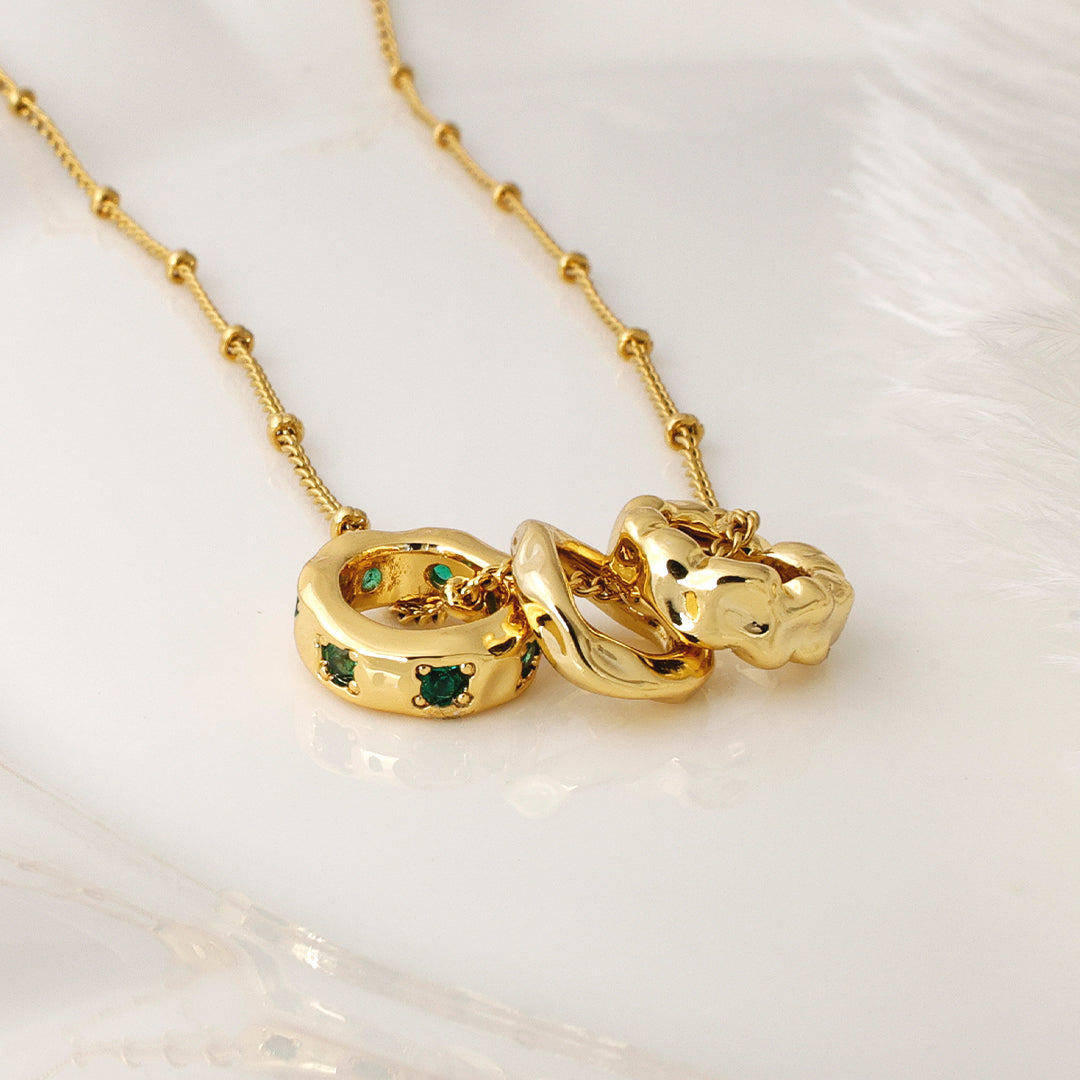 Emerald Three-Ring Pendant Necklace