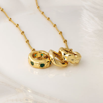 Emerald Three-Ring Pendant Necklace