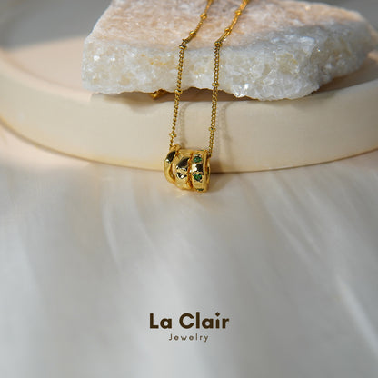 Emerald Three-Ring Pendant Necklace