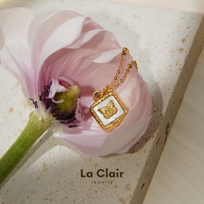 Square Bezel Butterfly Necklace