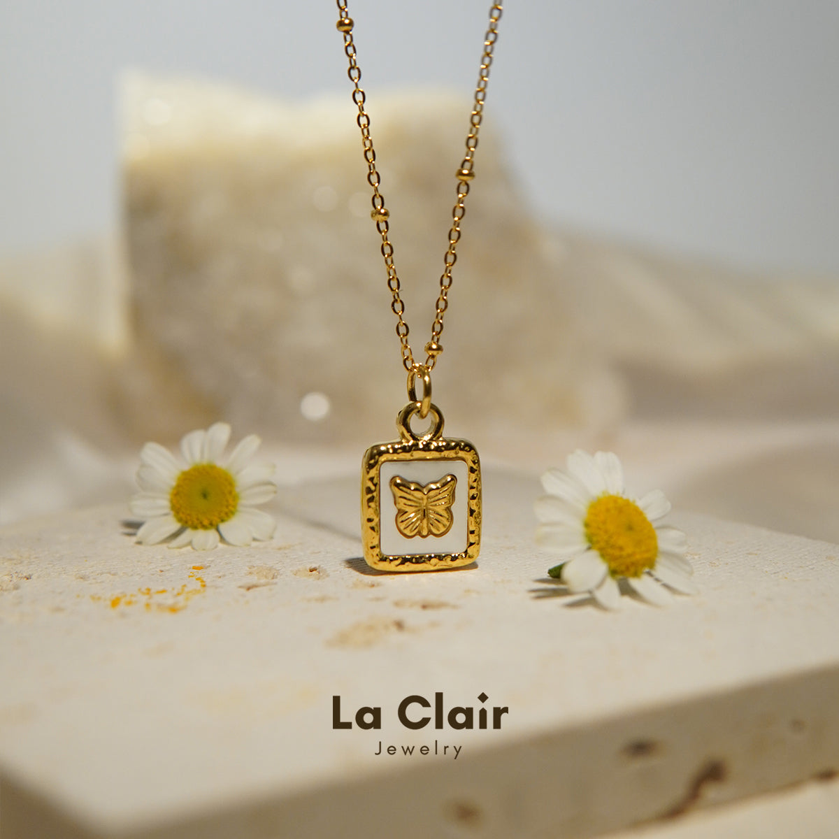 Square Bezel Butterfly Necklace
