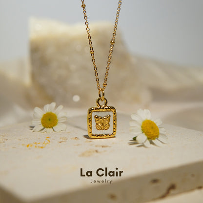 Square Bezel Butterfly Necklace
