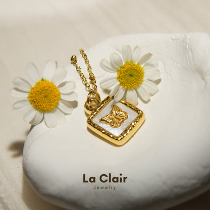 Square Bezel Butterfly Necklace
