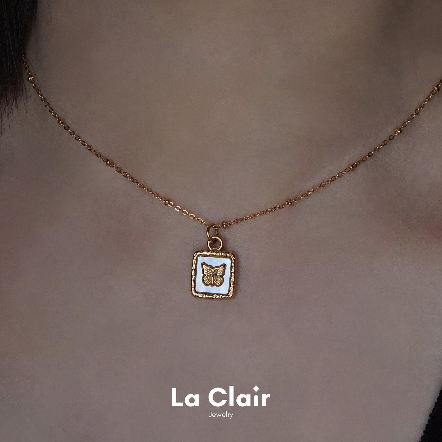 Square Bezel Butterfly Necklace