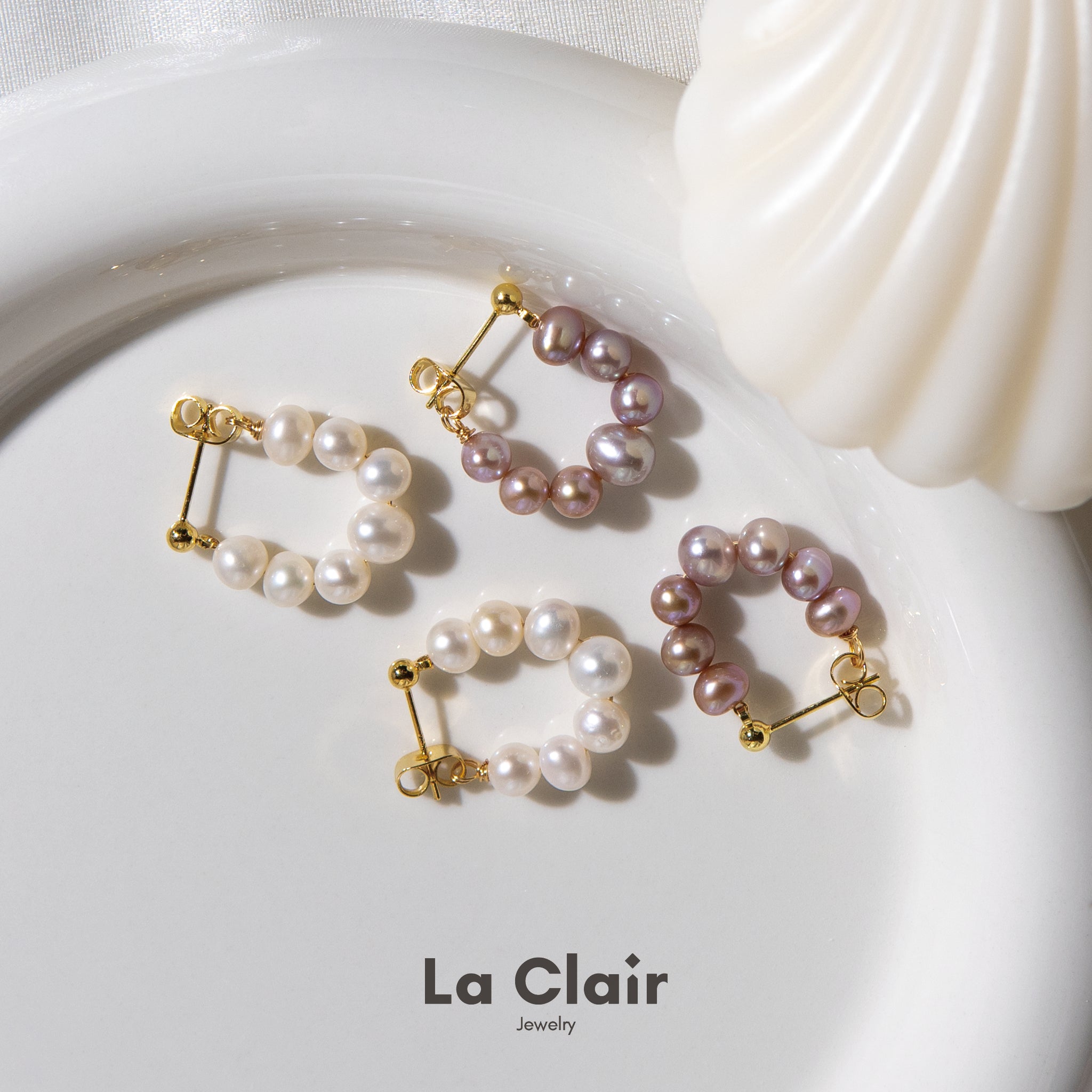 French Lavender &  White Pearl Earrings
