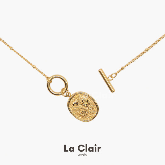 Golden Blossom Oval Pendant Necklace