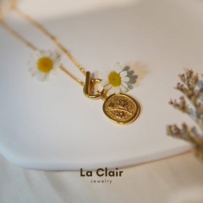 Golden Blossom Oval Pendant Necklace