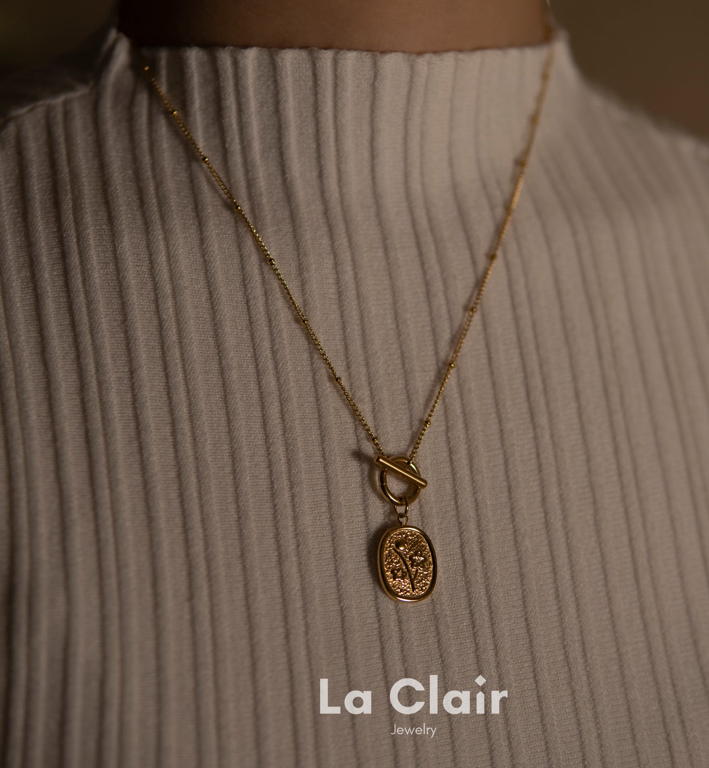 Golden Blossom Oval Pendant Necklace