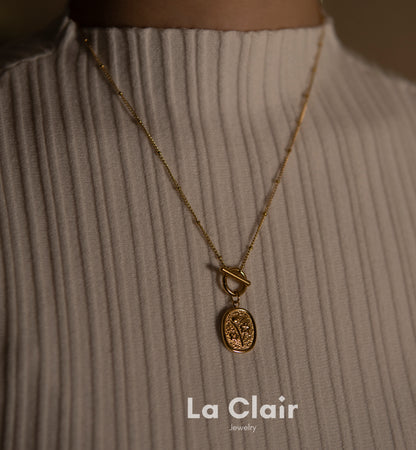 Golden Blossom Oval Pendant Necklace