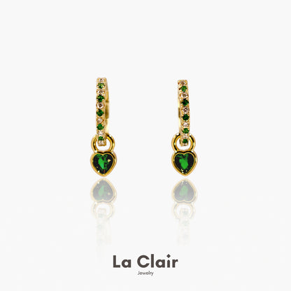 Green Heart Crystal Pendant Hoops