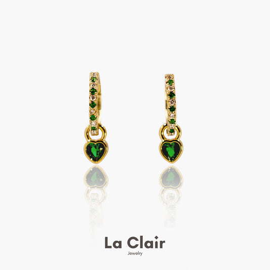 Green Heart Crystal Pendant Hoops