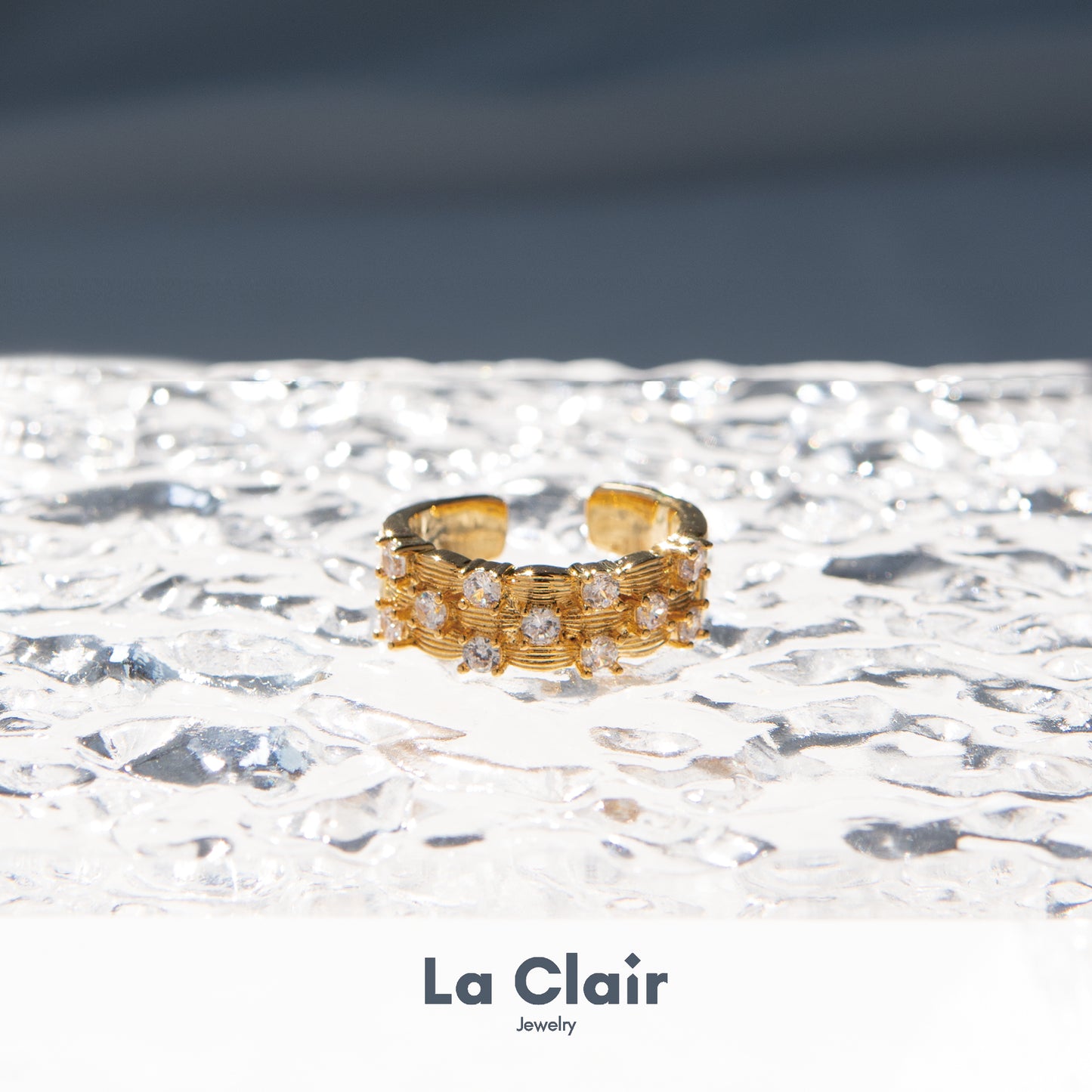 Radiant Elegance Copper Zircon Gold-Plated Open Ring