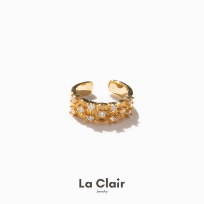 Radiant Elegance Copper Zircon Gold-Plated Open Ring