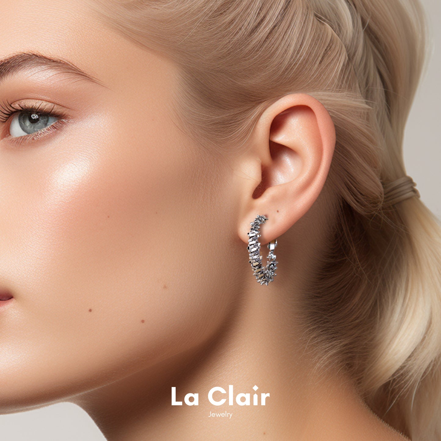 Irregular Silver Granule Cascade Hoop Earrings