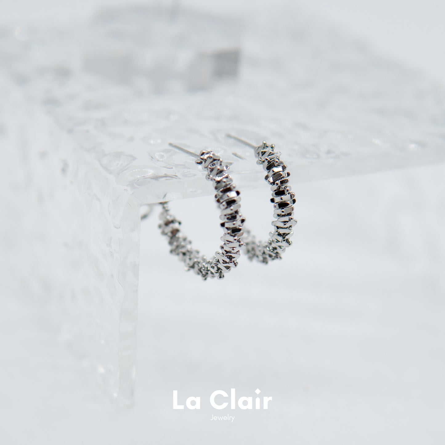 Irregular Silver Granule Cascade Hoop Earrings