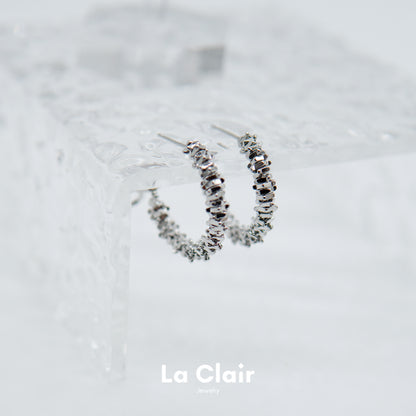 Irregular Silver Granule Cascade Hoop Earrings
