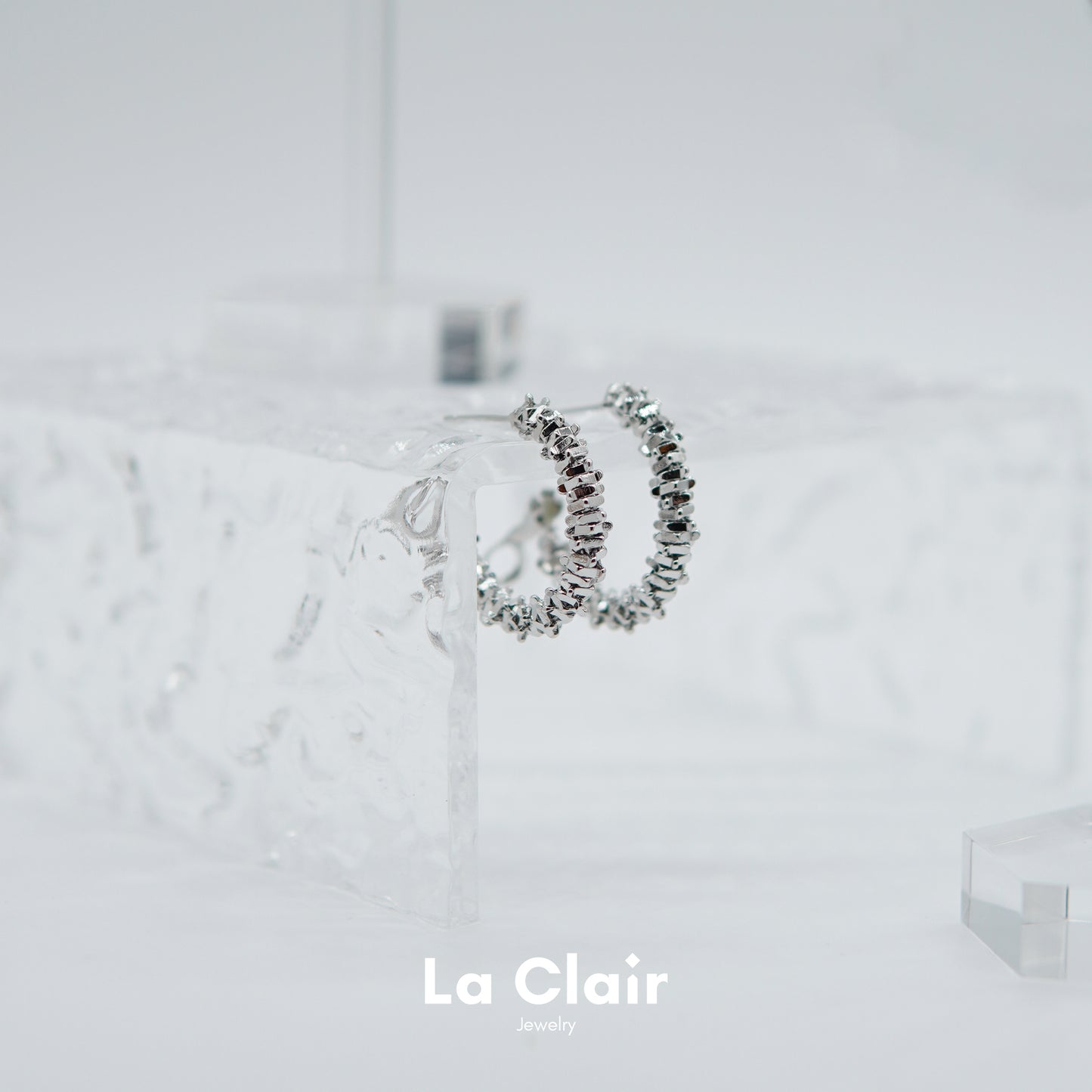Irregular Silver Granule Cascade Hoop Earrings