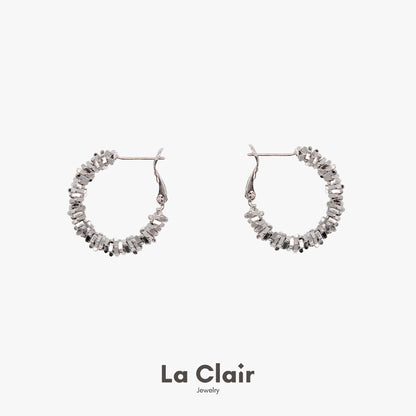 Irregular Silver Granule Cascade Hoop Earrings