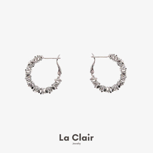 Irregular Silver Granule Cascade Hoop Earrings