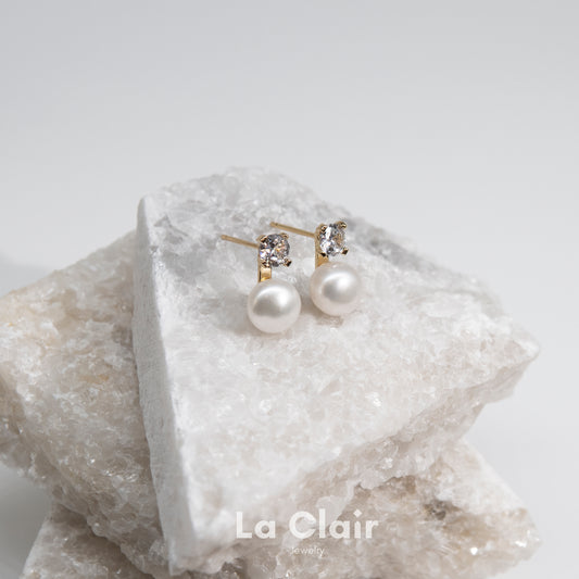 Freshwater Pearl and Zircon Stud