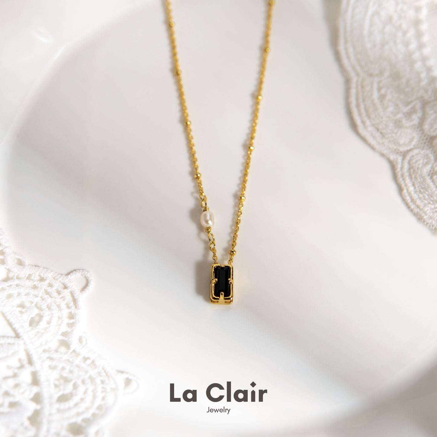 Noir Cube and Pearl Pendant