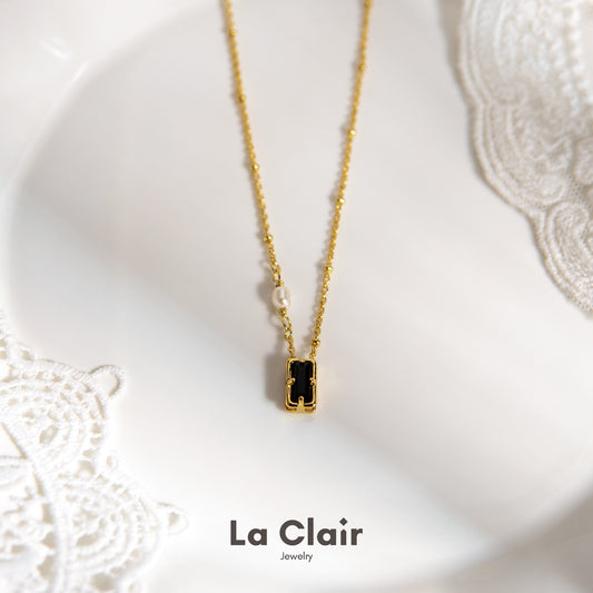 Noir Cube and Pearl Pendant