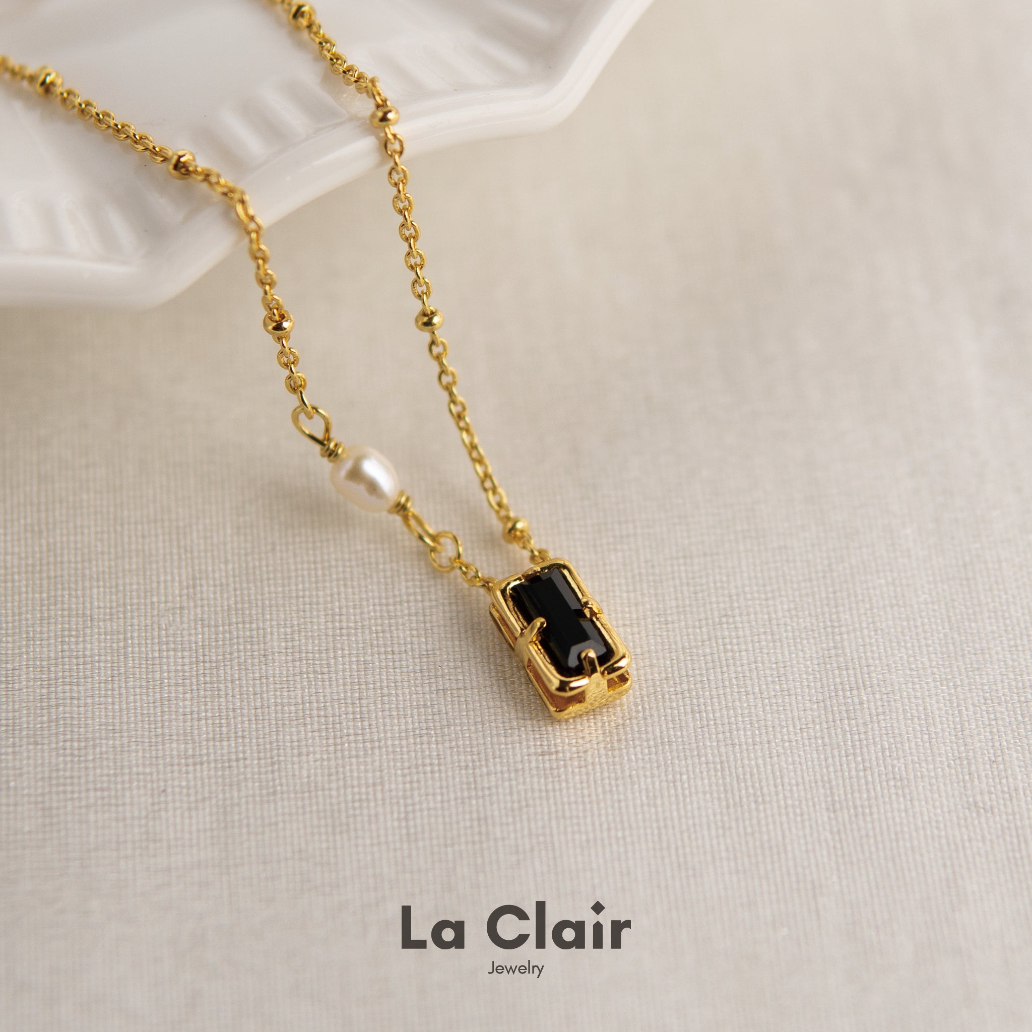 Noir Cube and Pearl Pendant