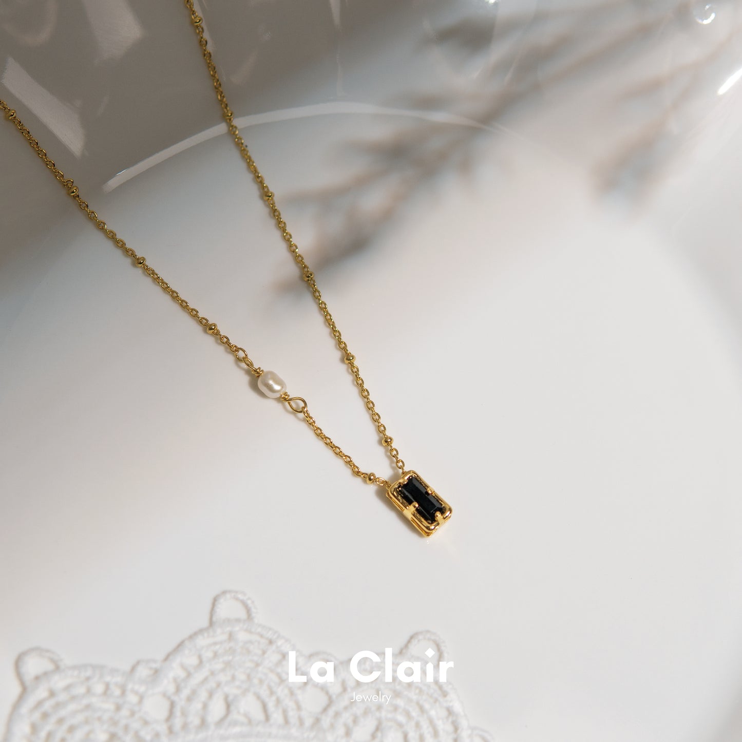 Noir Cube and Pearl Pendant