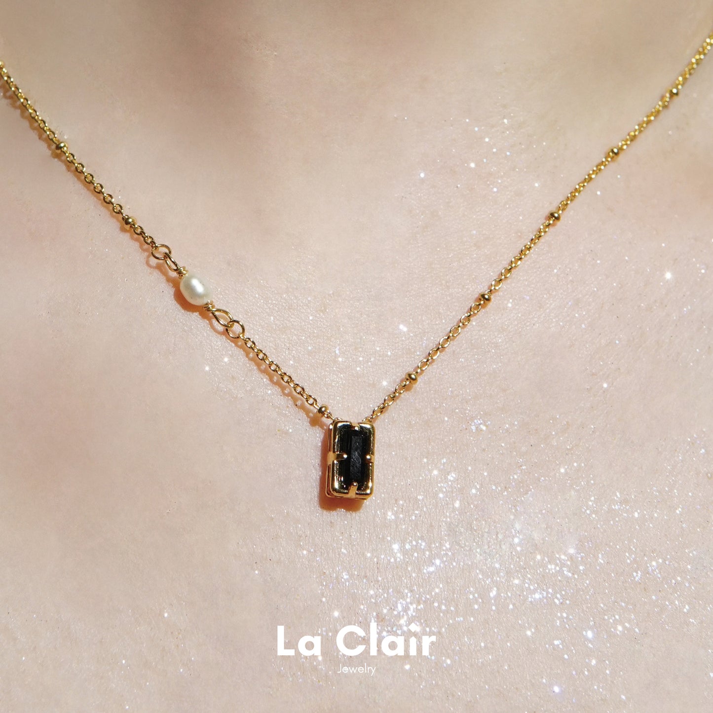 Noir Cube and Pearl Pendant