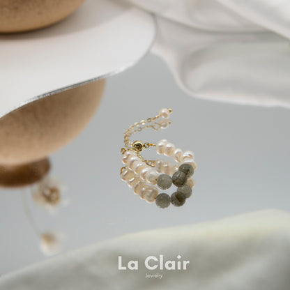 Pearl Elegance Adjustable Ring with Grey Accents_2