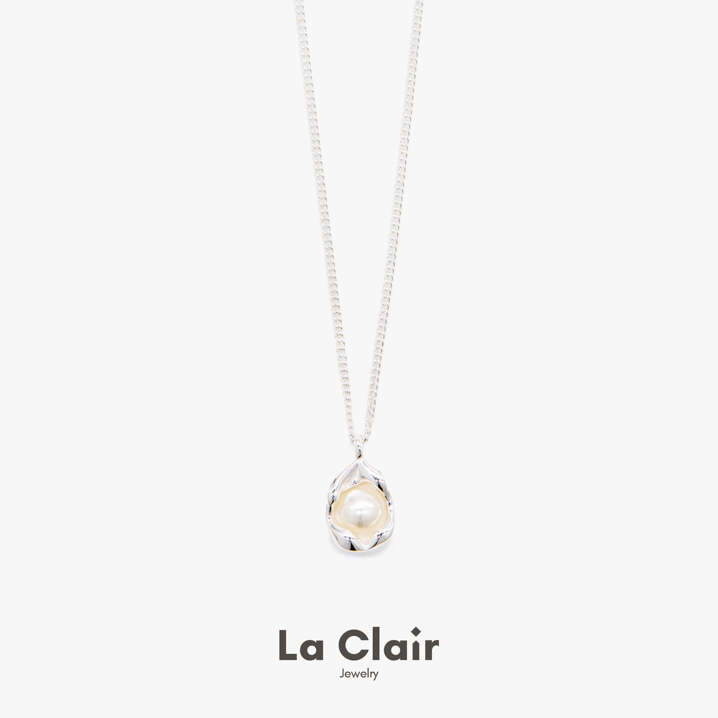 Silver Pearl-Adorned Egg Shape Necklace