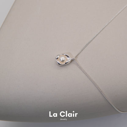 Silver Pearl-Adorned Egg Shape Necklace