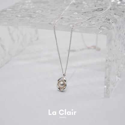 Silver Pearl-Adorned Egg Shape Necklace