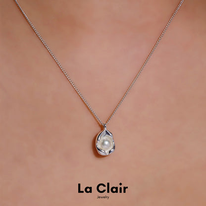 Silver Pearl-Adorned Egg Shape Necklace